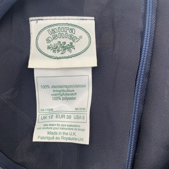 Laura Ashley Vintage Dress Short Sleeve Lined Blue Floral Midi Sz 8‎ - Picture 9 of 9